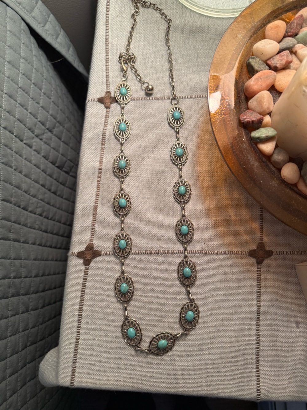 Turquoise Stone look Silver-Accent Long Necklace - Women Jewelry